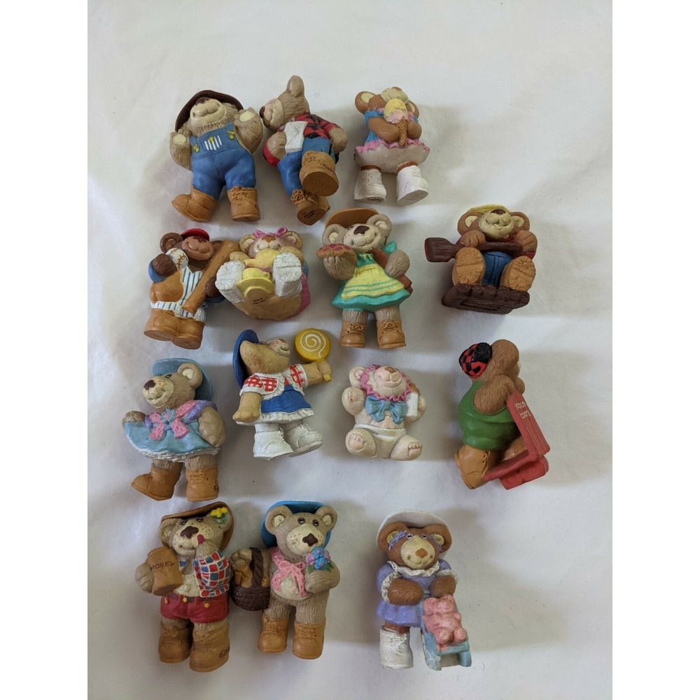 Lot of 14 1986 Furskins Bear Figurines C.A.A. Inc Country Decor